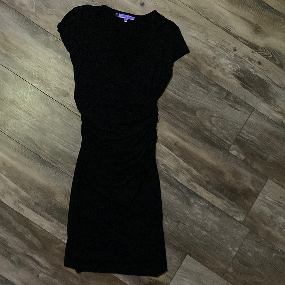 Jennifer Lopez Faux Wrap Mini Rouched Little Black Dress Size S